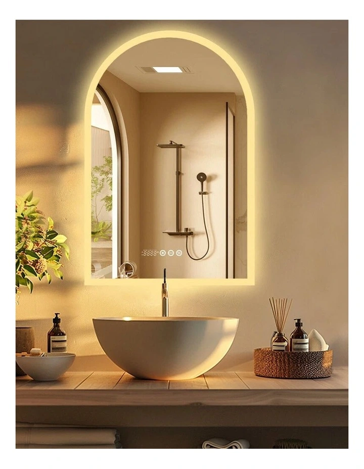 90x60cm White Mirror With Silver Frame Arch LED Bathroom Mirror image 3