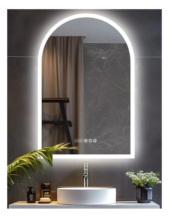 90x60cm White Mirror With Silver Frame Arch LED Bathroom Mirror image 4