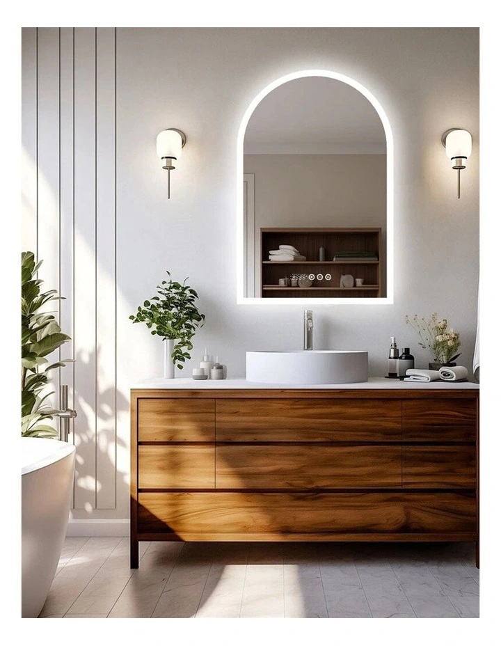 90x60cm White Mirror With Silver Frame Arch LED Bathroom Mirror image 5