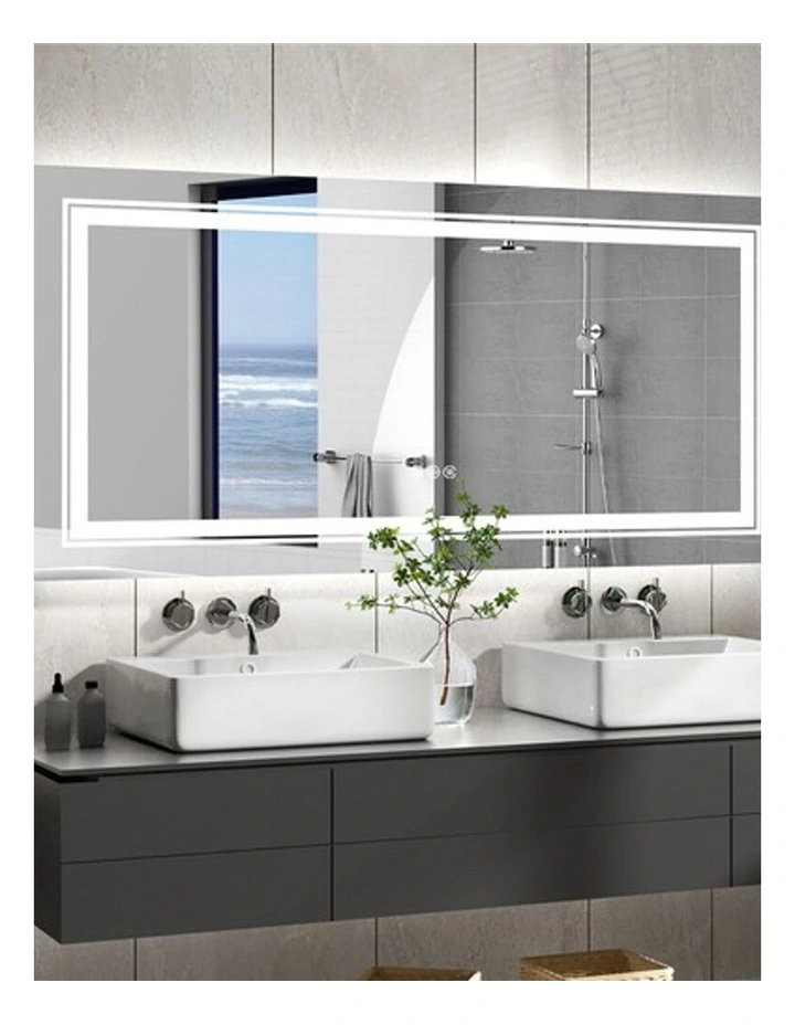 Silver Extra Large LED Bathroom Mirror Front Backlit Anti Fog image 2