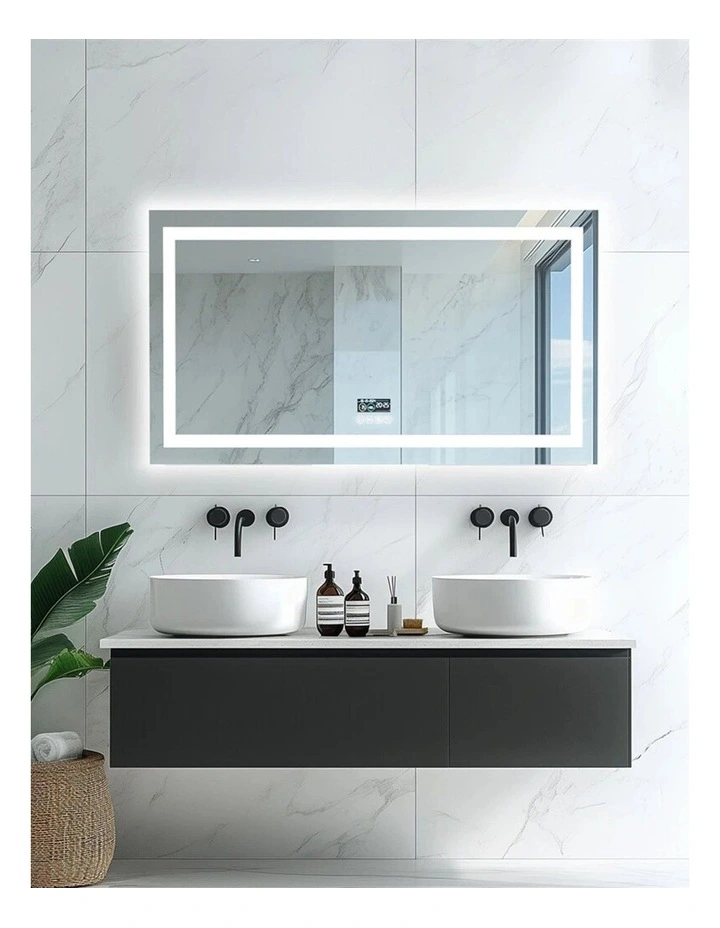 Silver Smart LED Mirror Bluetooth Speaker Display Anti Fog Bathroom image 2