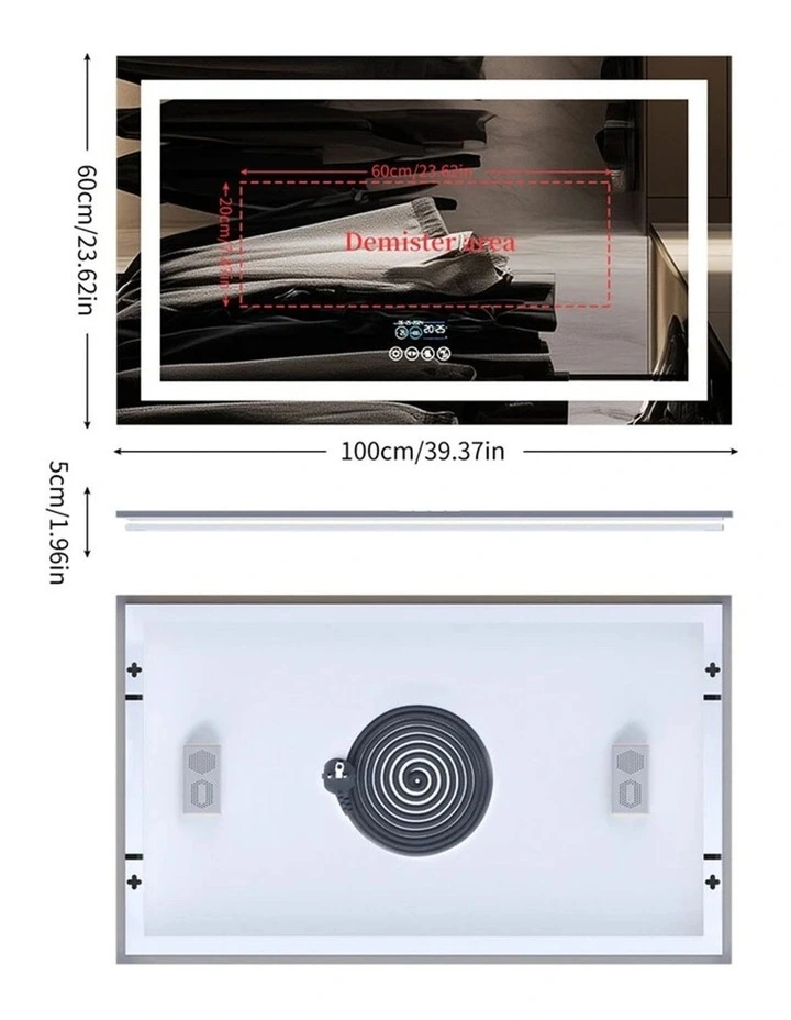 Silver Smart LED Mirror Bluetooth Speaker Display Anti Fog Bathroom image 3