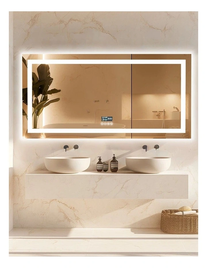 Silver Smart LED Mirror Bluetooth Speaker Display Anti Fog Bathroom image 4