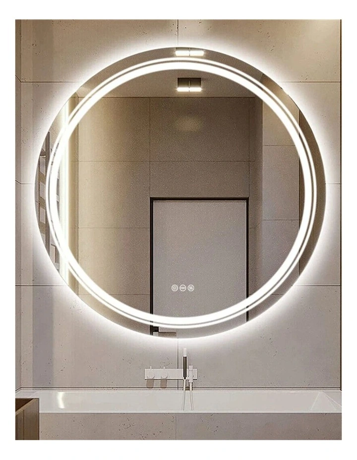 Silver Round Led Bathroom Mirror Dimmable Anti Fog Backlit Wall Mounted image 2