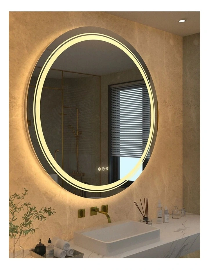 Silver Round Led Bathroom Mirror Dimmable Anti Fog Backlit Wall Mounted image 3