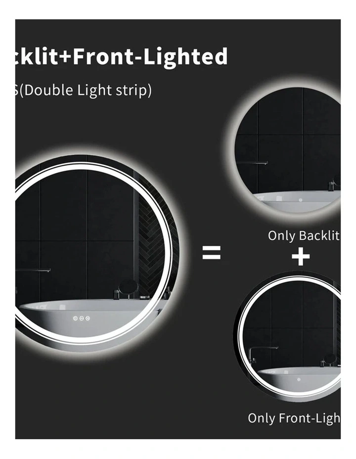 Silver Round Led Bathroom Mirror Dimmable Anti Fog Backlit Wall Mounted image 5
