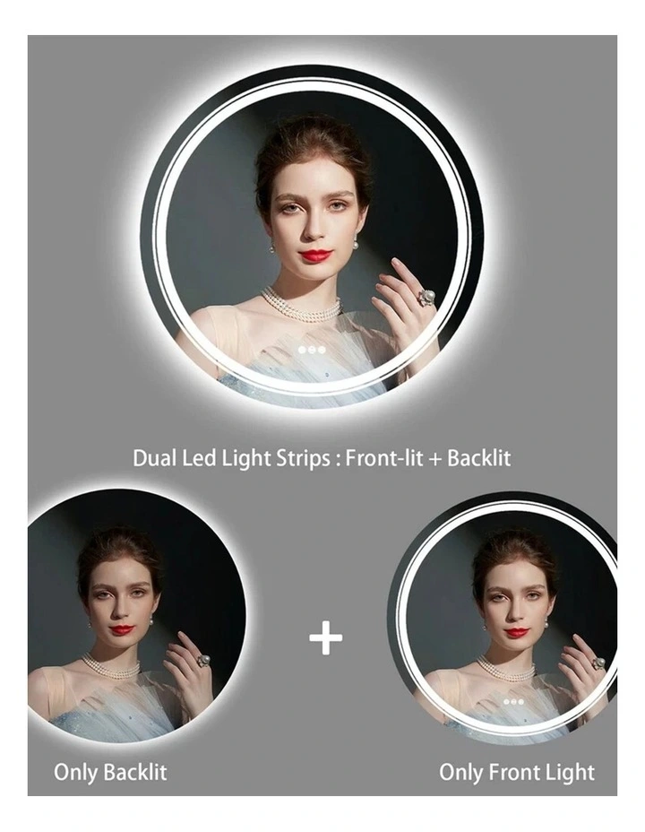 Silver Round Led Bathroom Mirror Dimmable Anti Fog Backlit Wall Mounted image 7
