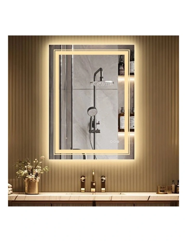 Silver Rectangular LED Mirror Front Backlit Anti Fog Touch Bathroom image 3