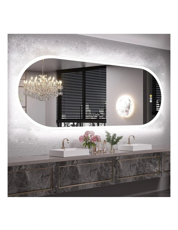 Silver LED Bathroom Mirror Anti Fog Dimmable Waterproof Design image 2