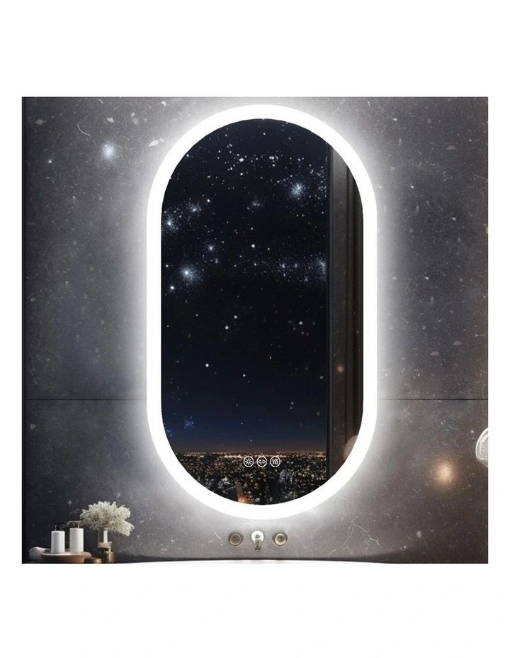 Silver LED Bathroom Mirror Anti Fog Dimmable Waterproof Design image 3