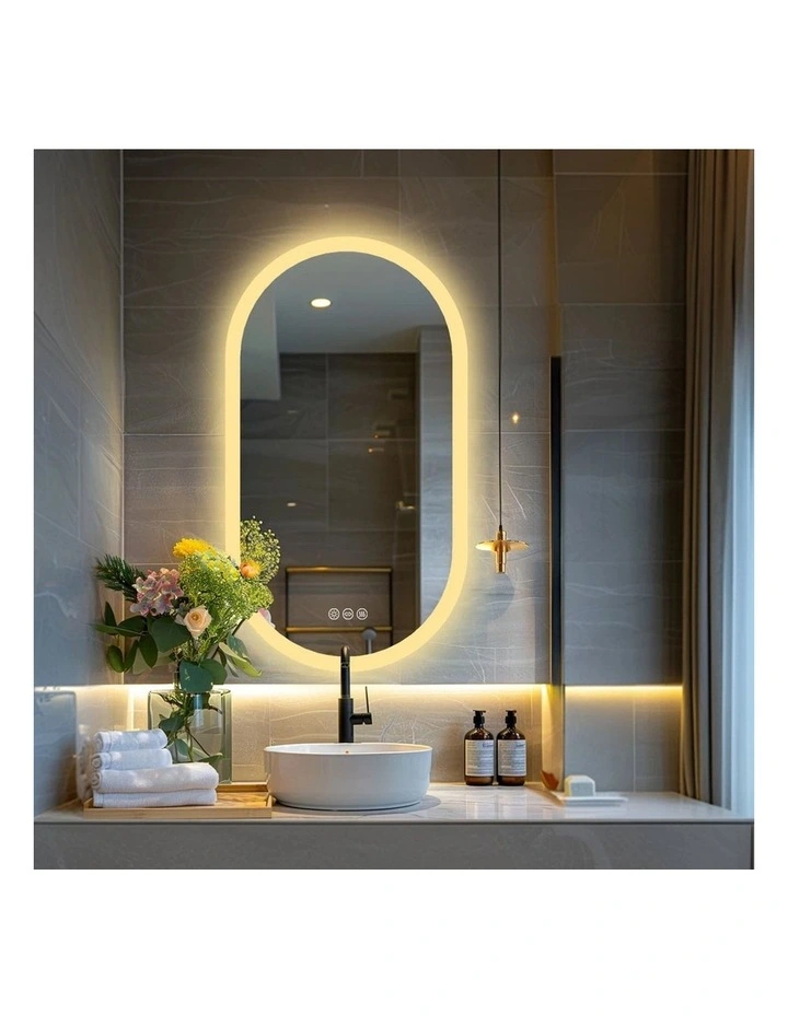 Silver LED Bathroom Mirror Anti Fog Dimmable Waterproof Design image 4