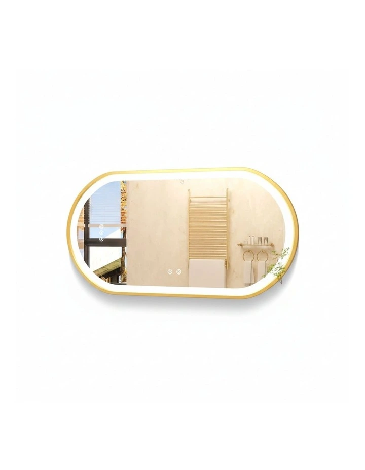 Gold Oval LED Bathroom Mirror Anti Fog Dimmable Light Luxury Frame image 1
