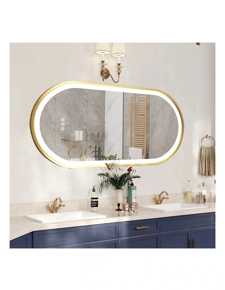 Gold Oval LED Bathroom Mirror Anti Fog Dimmable Light Luxury Frame image 2