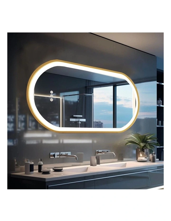 Gold Oval LED Bathroom Mirror Anti Fog Dimmable Light Luxury Frame image 3