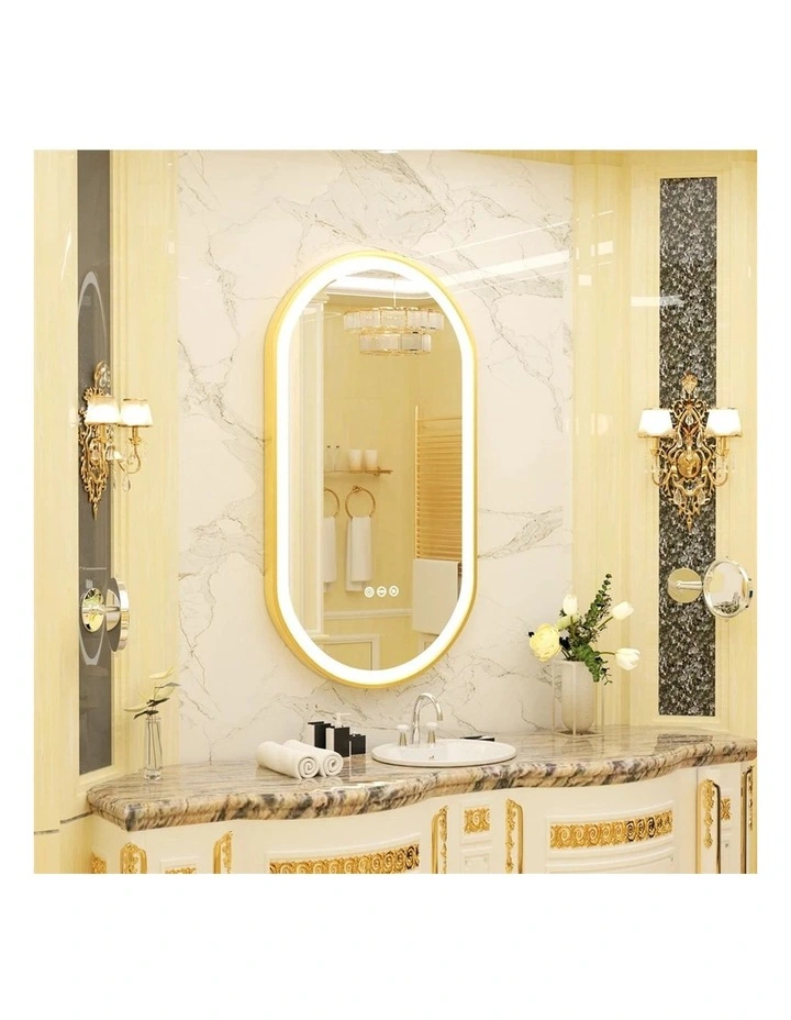 Gold Oval LED Bathroom Mirror Anti Fog Dimmable Light Luxury Frame image 4