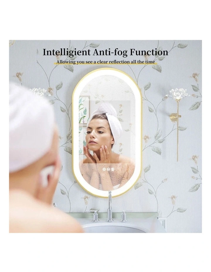 Gold Oval LED Bathroom Mirror Anti Fog Dimmable Light Luxury Frame image 5