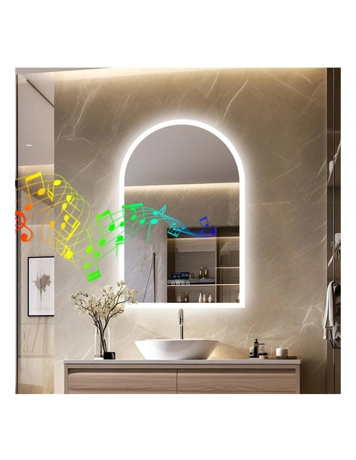 Matte White Arched LED Bathroom Mirror Bluetooth Anti Fog Display image 2