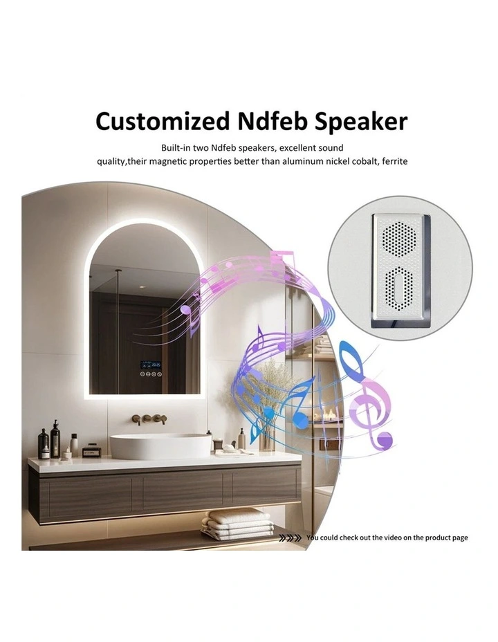 Matte White Arched LED Bathroom Mirror Bluetooth Anti Fog Display image 6