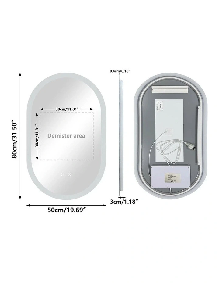 Silver White Oblong Led Bathroom Mirror Soft Backlit Anti Fog Dimmable Control image 3