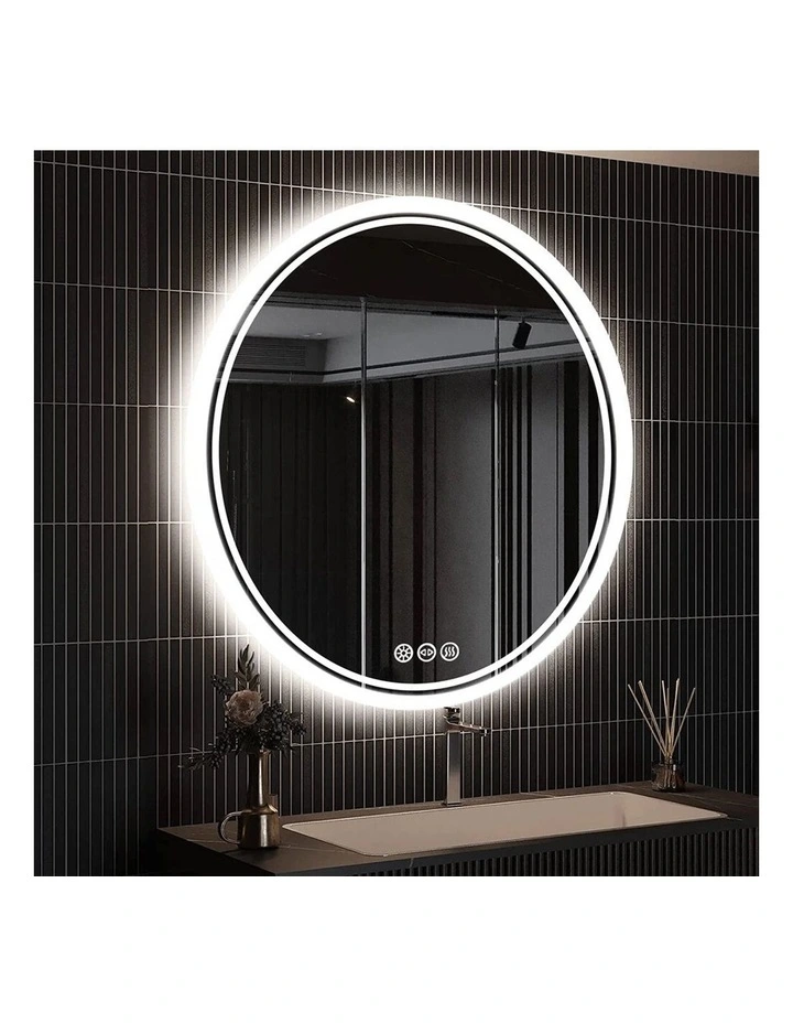 Silver Round LED Mirror Anti Fog Backlit Touch Bathroom Vanity Light image 2
