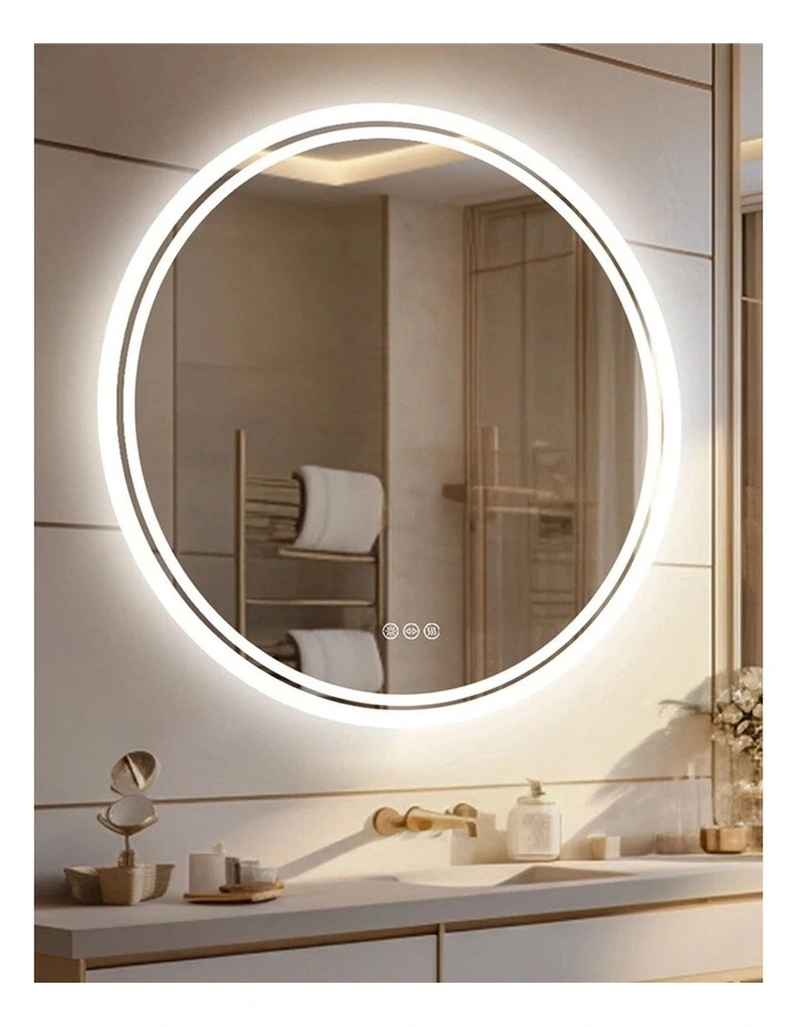 Silver Round LED Mirror Anti Fog Backlit Touch Bathroom Vanity Light image 4
