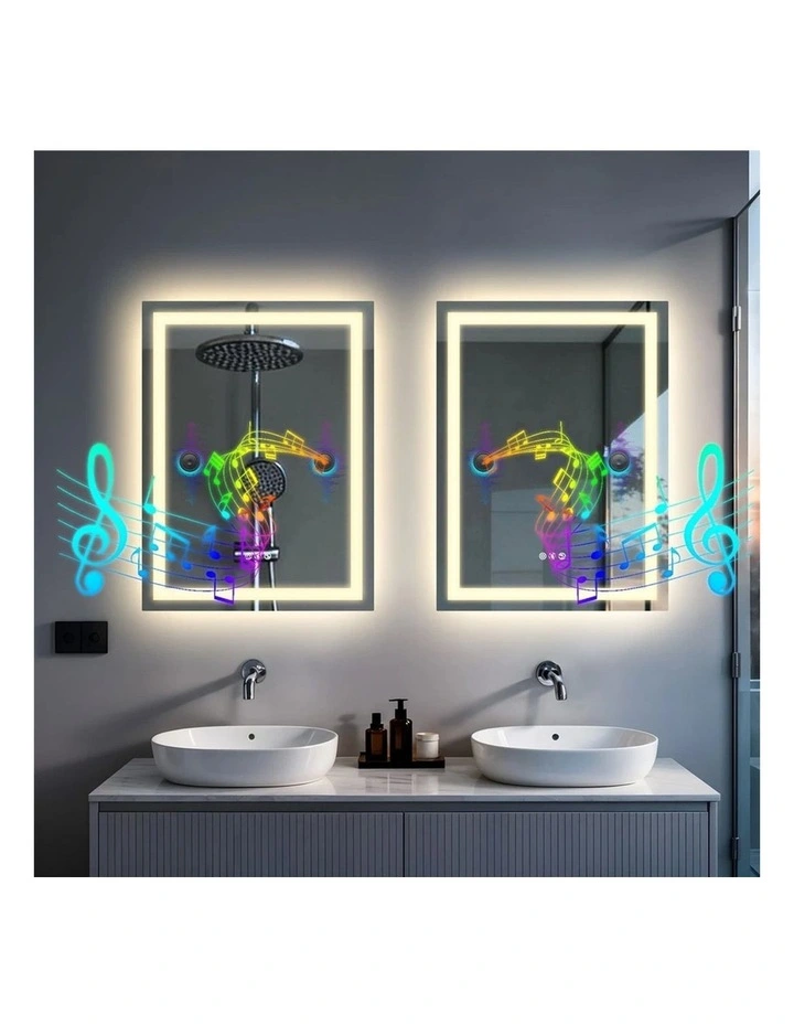 Silver Led Bathroom Mirror Bluetooth Speaker Anti Fog Touch Wall Mounted image 3