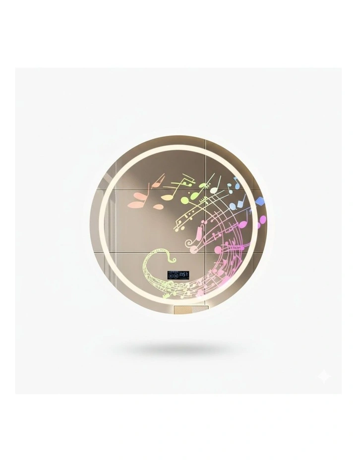 Silver Round Bluetooth LED Bathroom Mirror Anti Fog Smart Display image 1
