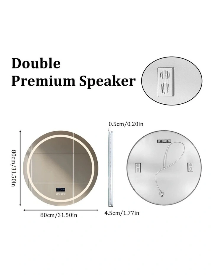 Silver Round Bluetooth LED Bathroom Mirror Anti Fog Smart Display image 3