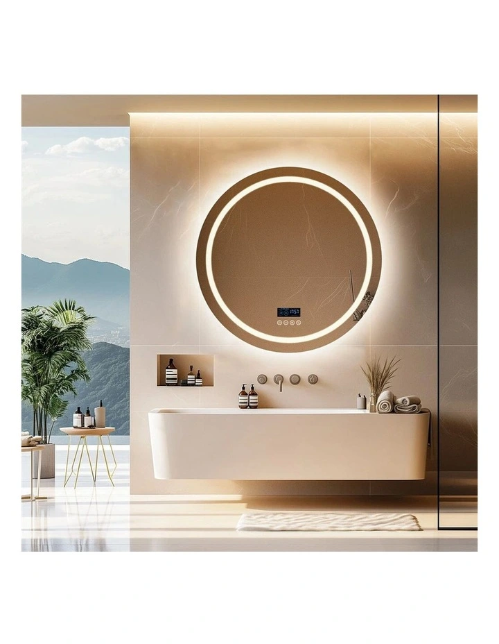 Silver Round Bluetooth LED Bathroom Mirror Anti Fog Smart Display image 5