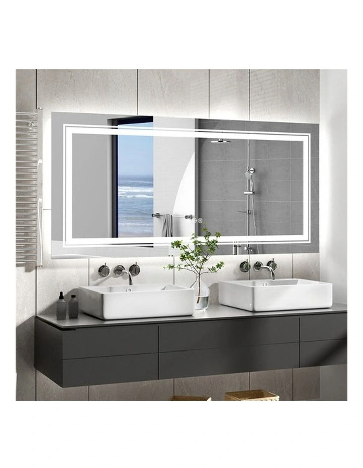 Silver LED Bathroom Mirror Front Backlit Anti Fog 1510x780 Design image 2