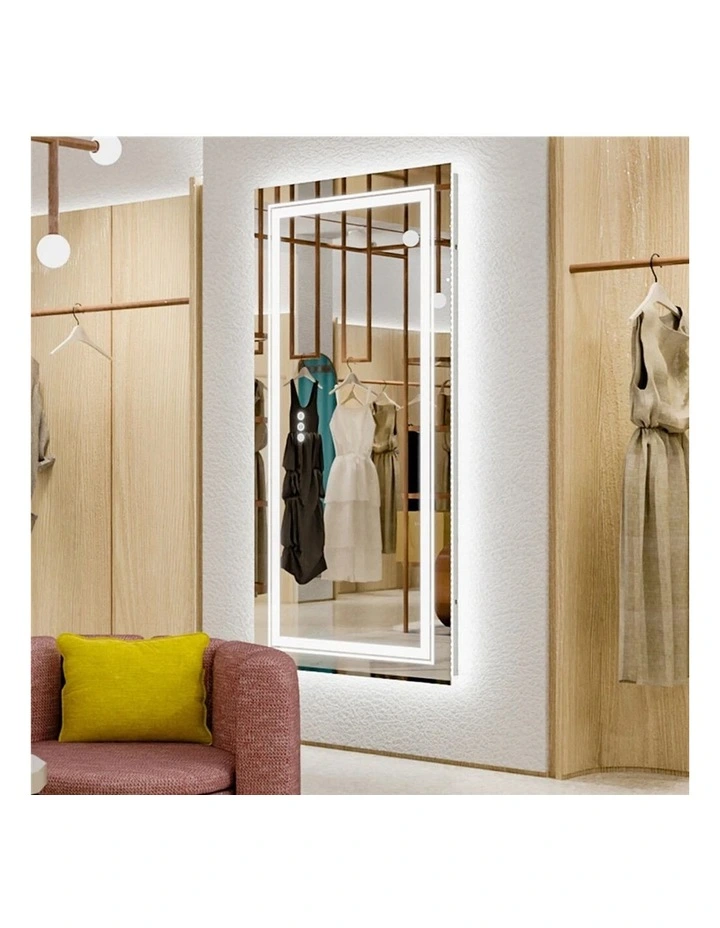 Silver LED Bathroom Mirror Front Backlit Anti Fog 1510x780 Design image 3