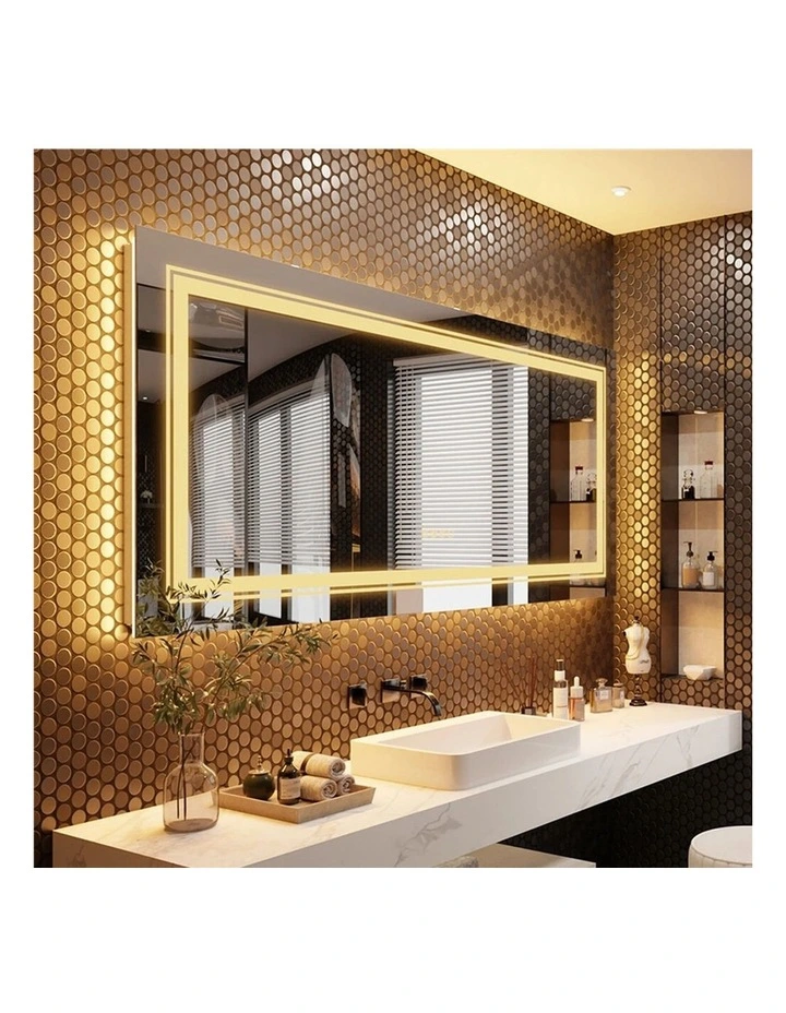 Silver LED Bathroom Mirror Front Backlit Anti Fog 1510x780 Design image 4