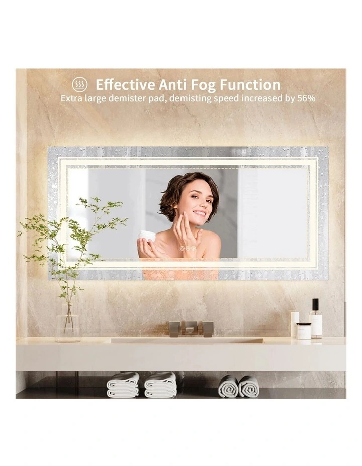 Silver LED Bathroom Mirror Front Backlit Anti Fog 1510x780 Design image 5