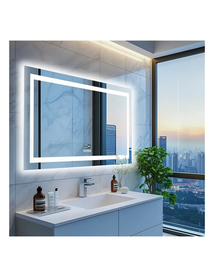 Silver Large Bluetooth LED Bathroom Mirror With Smart Display Lighting image 2