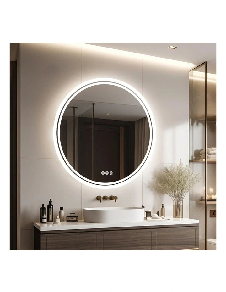 Silver Round LED Bathroom Mirror Anti Fog Touch Backlit Modern Design image 3