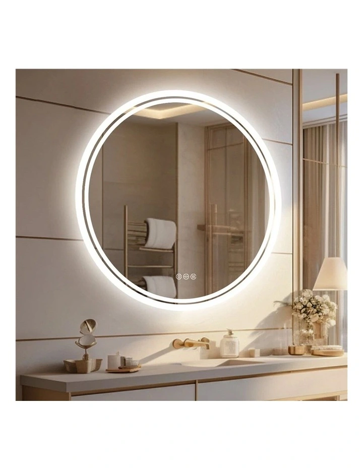 Silver Round LED Bathroom Mirror Anti Fog Touch Backlit Modern Design image 4
