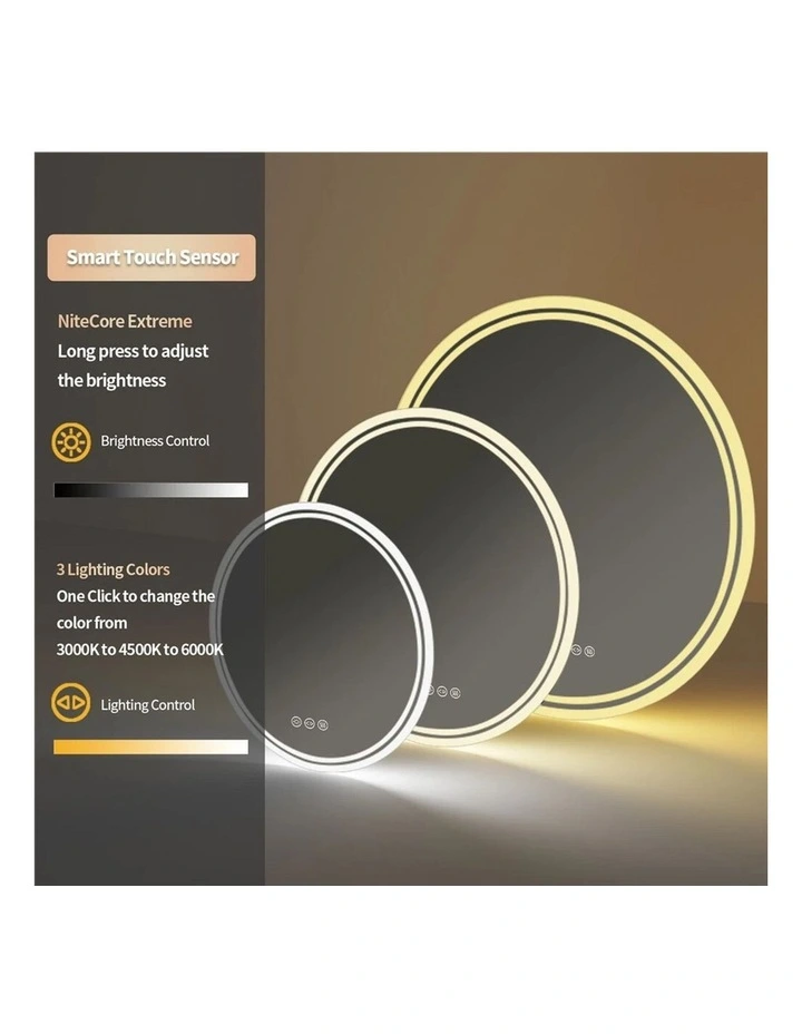 Silver Round LED Bathroom Mirror Anti Fog Touch Backlit Modern Design image 6