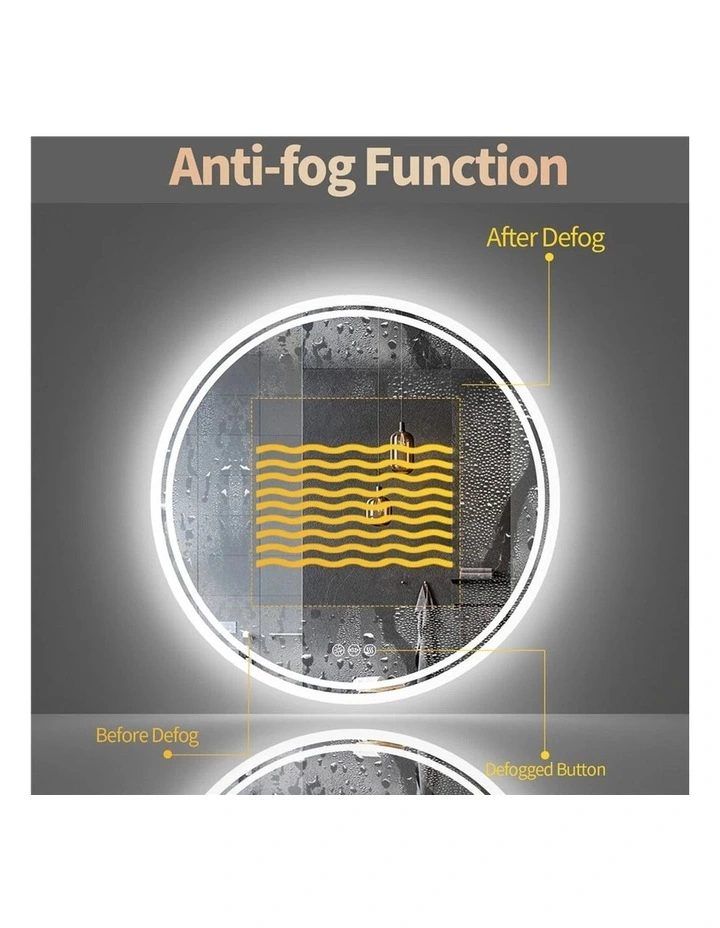 Silver Round LED Bathroom Mirror Anti Fog Touch Backlit Modern Design image 7