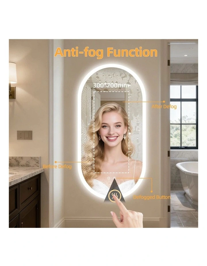 Silver White Tall Oval Led Bathroom Mirror Backlit Touch Dimmable Anti Fog Glass image 5
