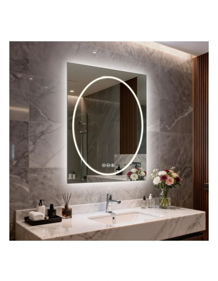 Silver White Led Bathroom Mirror Square Frame Dual Light Anti Fog Dimmable Touch image 2