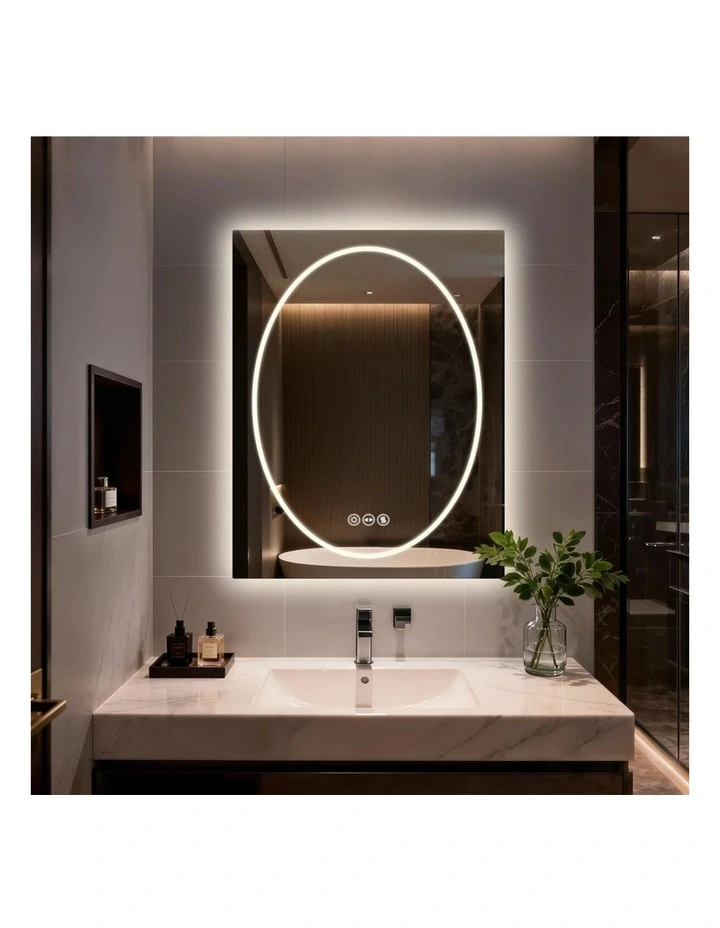Silver White Led Bathroom Mirror Square Frame Dual Light Anti Fog Dimmable Touch image 3