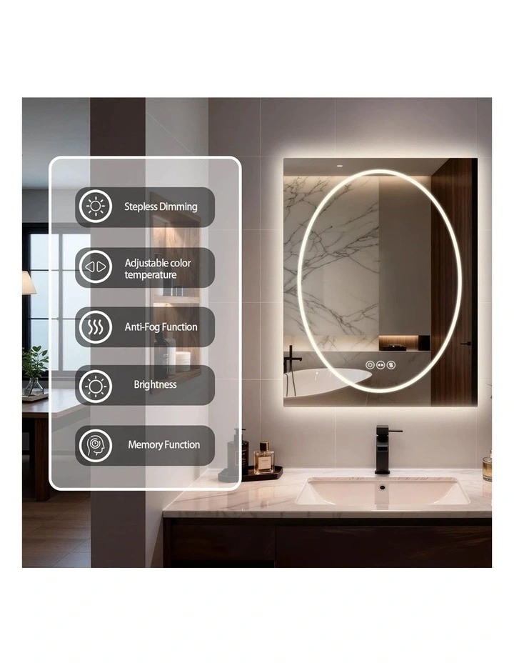 Silver White Led Bathroom Mirror Square Frame Dual Light Anti Fog Dimmable Touch image 5