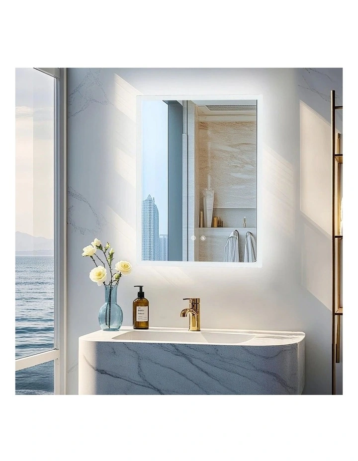 Silver Rectangle LED Bathroom Mirror With Anti-Fog Touch Control 600x800mm image 2