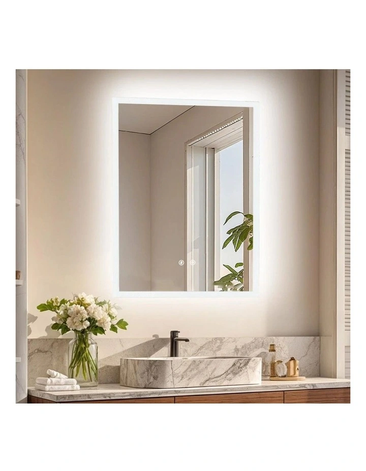 Silver Rectangle LED Bathroom Mirror With Anti-Fog Touch Control 600x800mm image 3