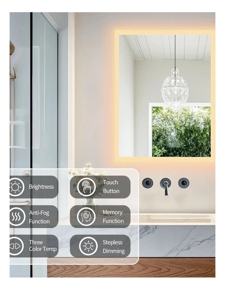 Silver Rectangle LED Bathroom Mirror With Anti-Fog Touch Control 600x800mm image 4