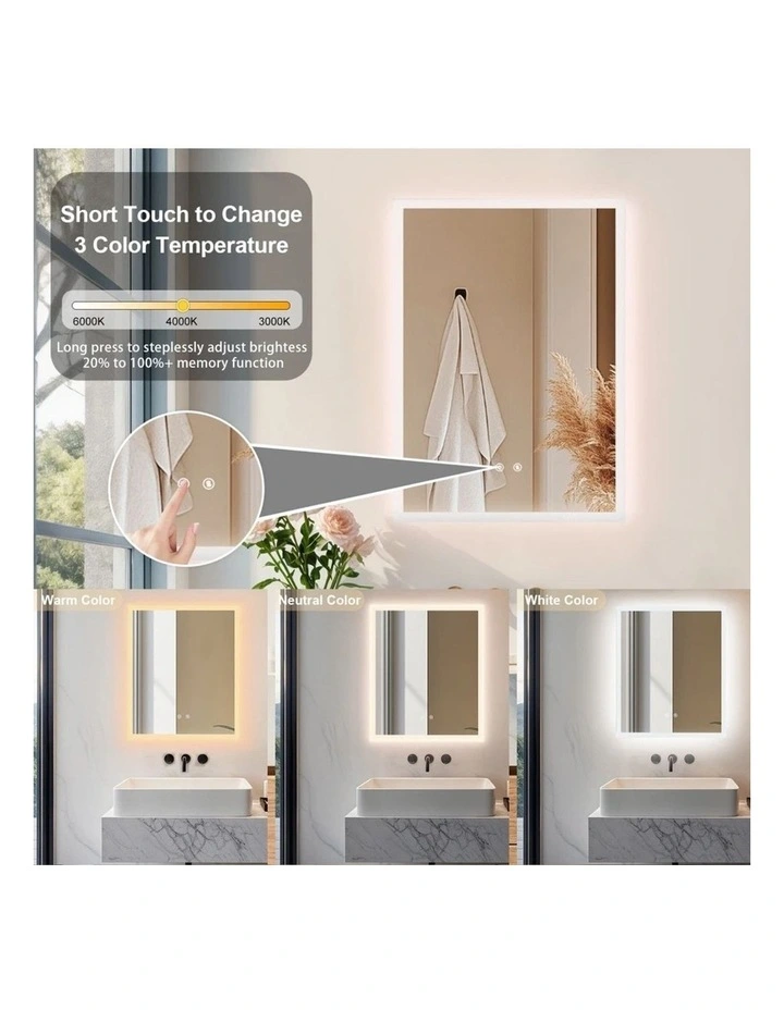 Silver Rectangle LED Bathroom Mirror With Anti-Fog Touch Control 600x800mm image 5