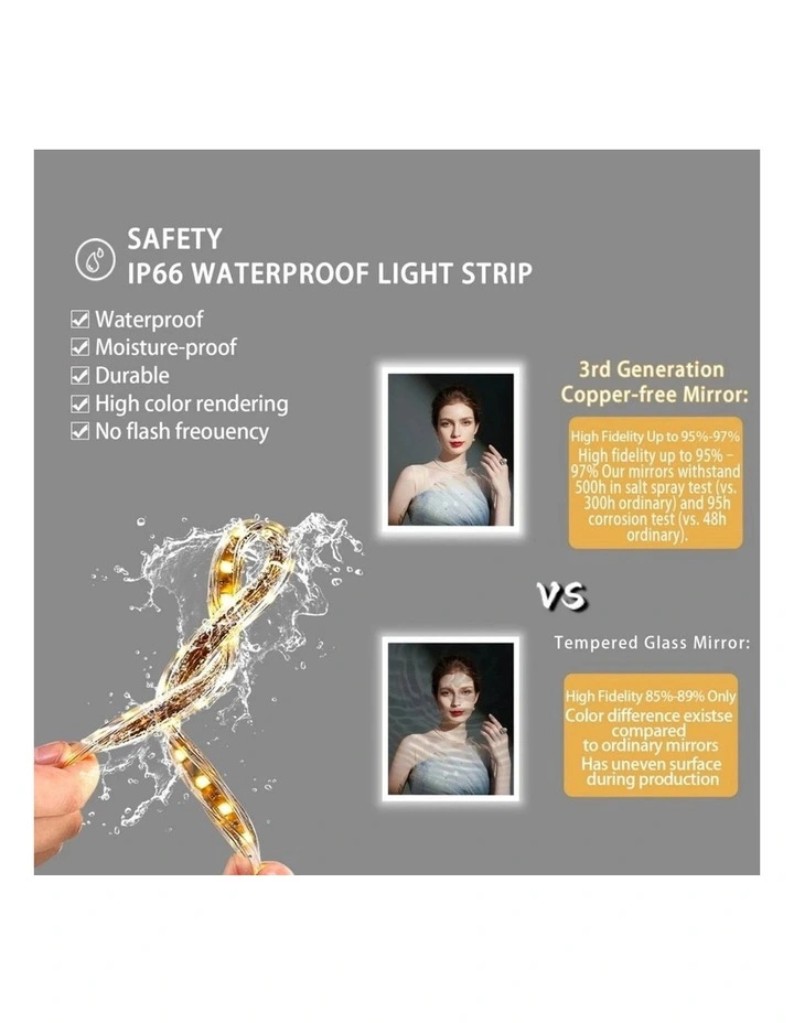 Silver Rectangle LED Bathroom Mirror With Anti-Fog Touch Control 600x800mm image 6