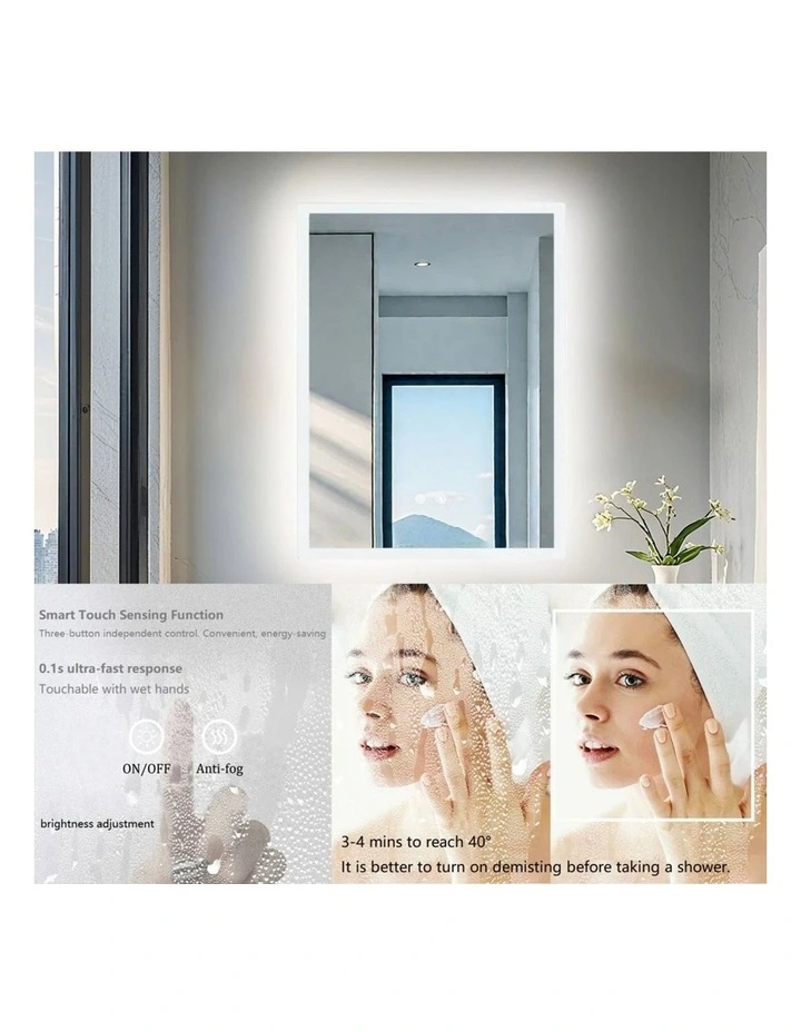 Silver Rectangle LED Bathroom Mirror With Anti-Fog Touch Control 600x800mm image 7
