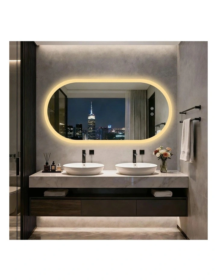 Silver White Large Oval Led Bathroom Mirror Backlit Anti Fog Dimmable Touch Control image 2