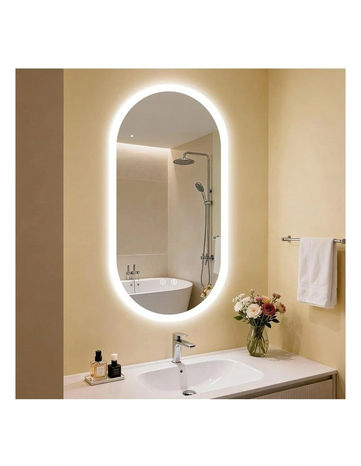 Silver White Large Oval Led Bathroom Mirror Backlit Anti Fog Dimmable Touch Control image 3